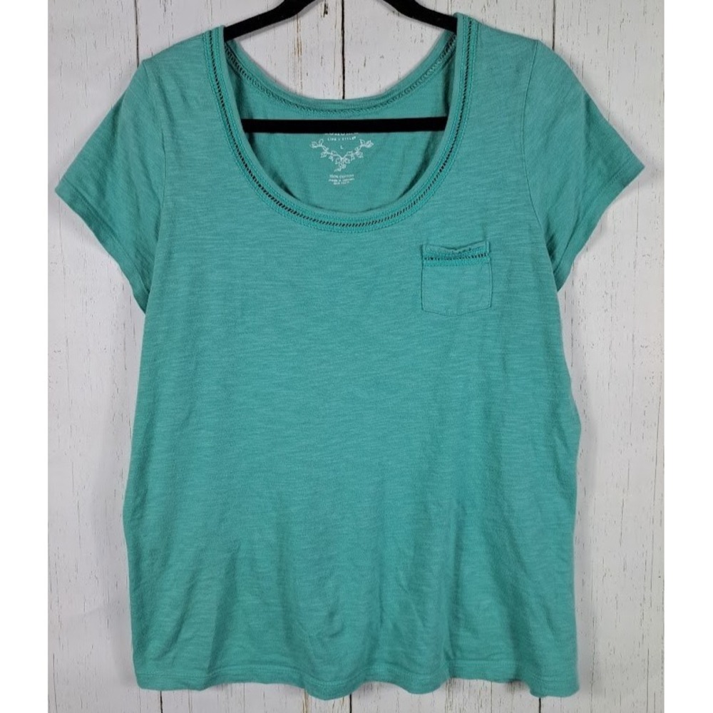 Sonoma Size Large Green‎ Short Sleeve Casual Front Pocket Womens Top